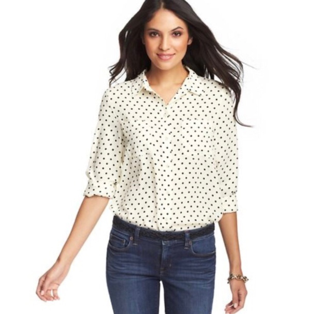 New LOFT Polka-Dot Print Top Sz M